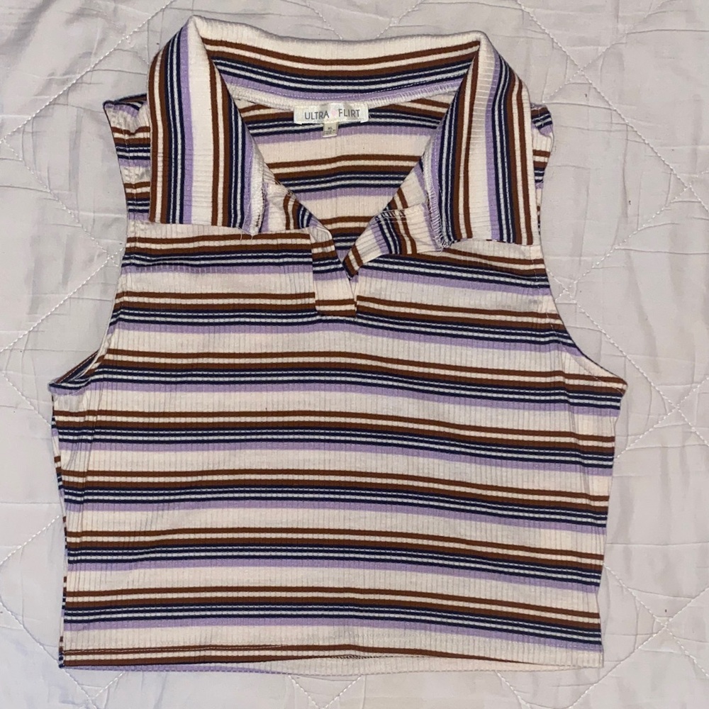 Ultra Flirt Women's Striped Tank Top - Brown, Blue, White